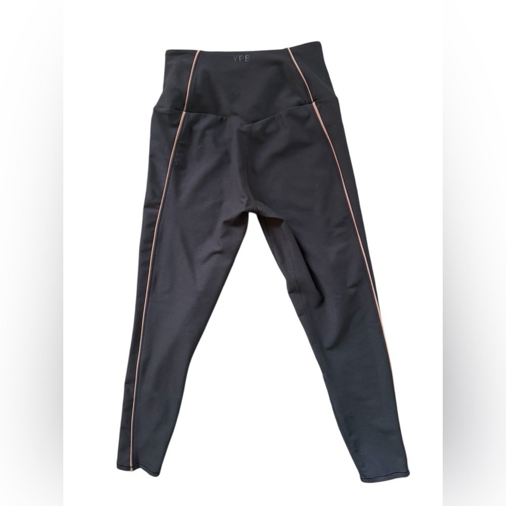 YFB Black Leggings with Tan Piping Women's Athletic Leggings Athleisure Size S - Picture 3 of 3